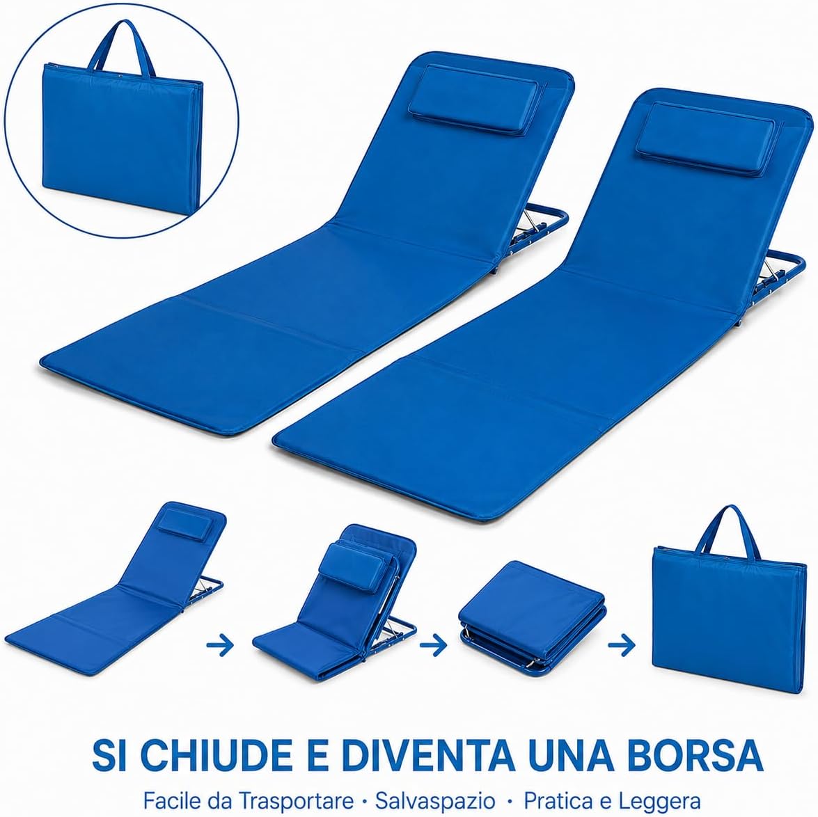 Set 2 Materassini Gonfiabili da Spiaggia con Schienale 147x47x41cm – Sdraio Gonfiabile Coppia | Piscina Campeggio Giardino | Schienale Reclinabile | Made in Italy - Lemag srl