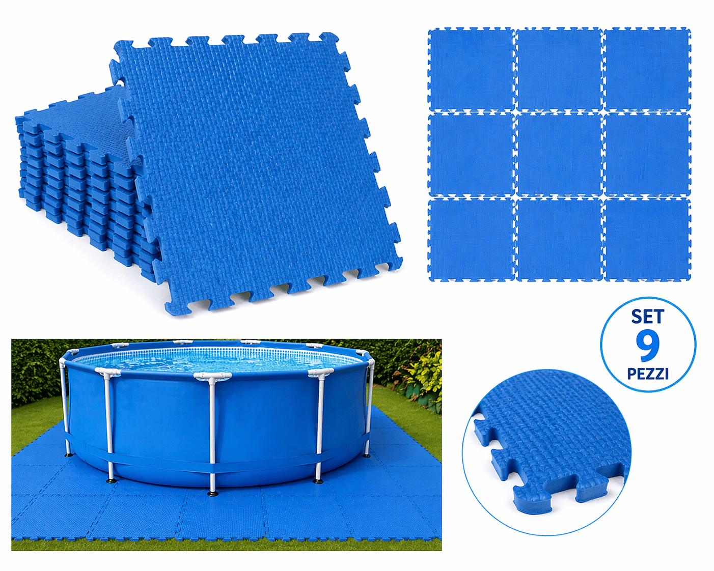Tappeto Sottofondo Piscina Blu 50x50 cm Set 9 Pezzi - Lemag srl