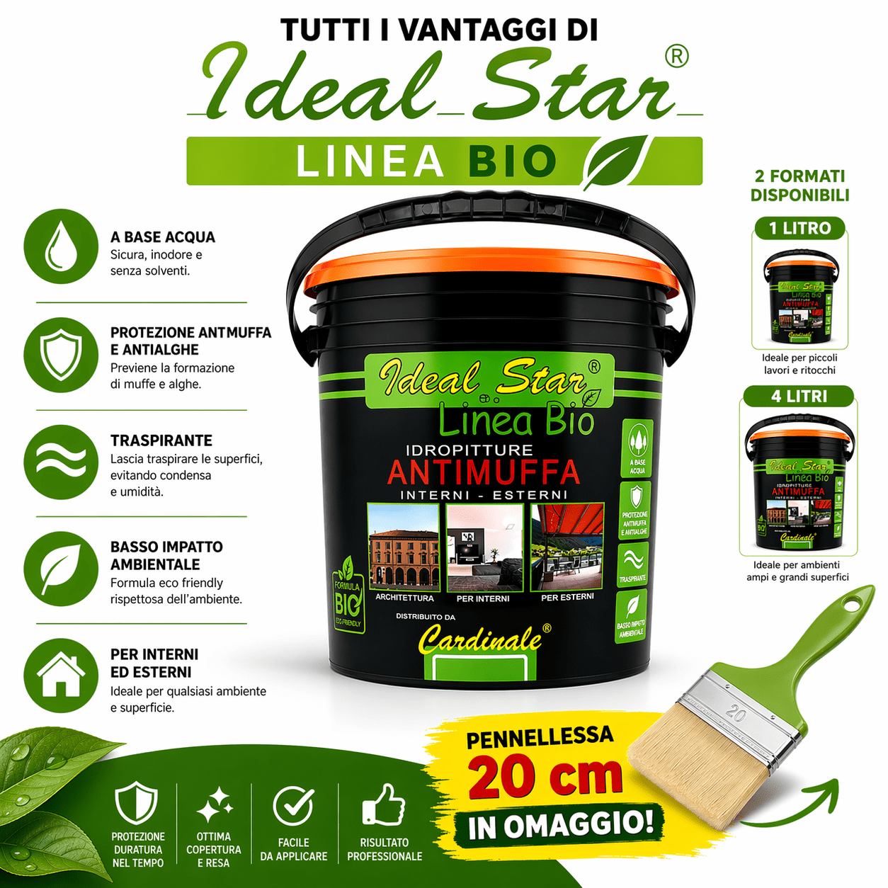 Pittura Semilavabile Antimuffa Profumata per Interni 4L / 14L – Alta Copertura e Traspirante + Pennellessa 20 cm in Omaggio - Lemag srl