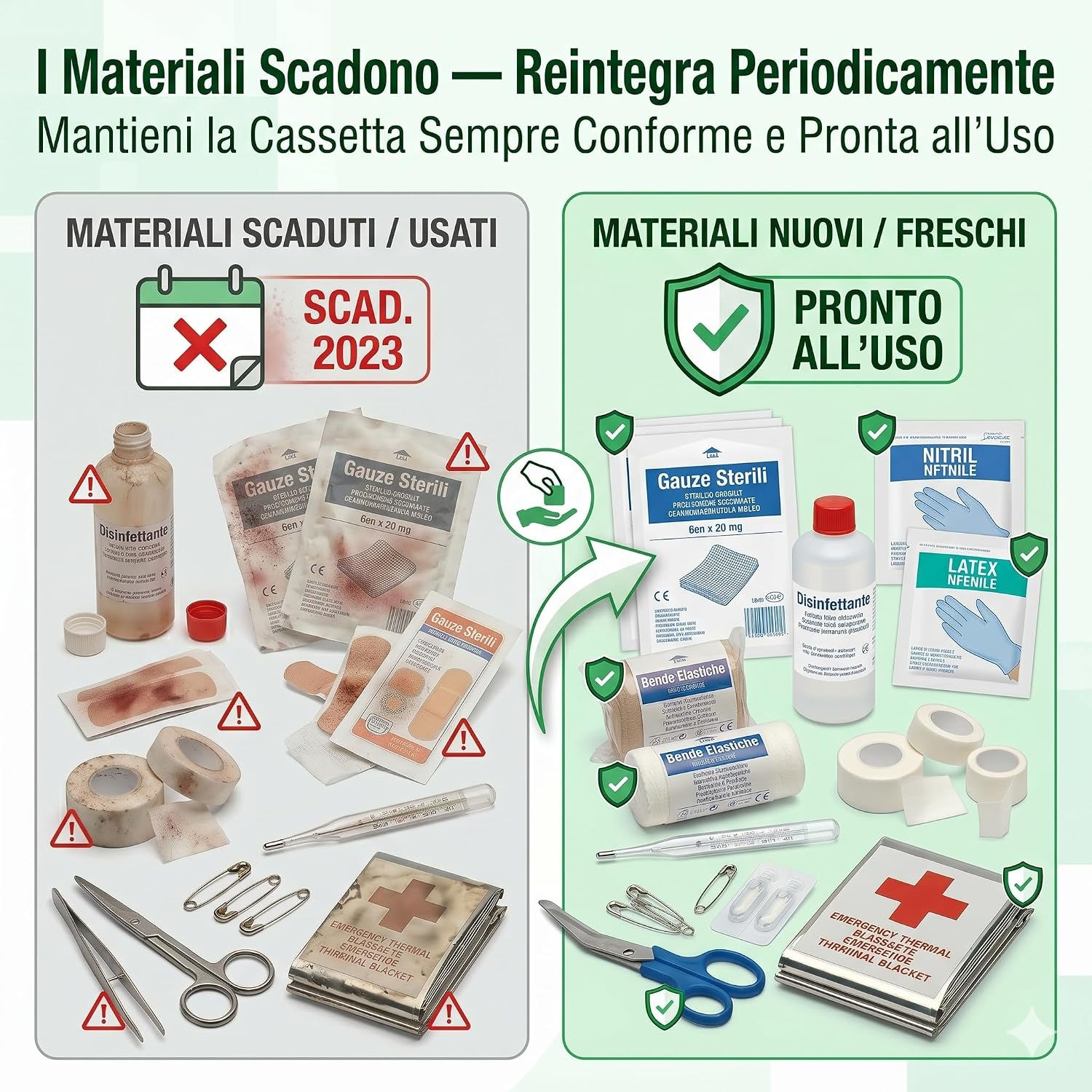 Reintegro Cassetta Primo Soccorso Gruppo C – Ricarica Conforme D.Lgs. 81/2008 D.M. 388/2003 – Kit Reintegro Pronto Soccorso Aziende fino a 3 Lavoratori – per Art. 23.301.01 - Lemag srl