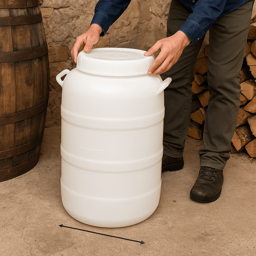 FUSTO CONTENITORE BOCCA LARGA 50 LT. BIANCO PER ALIMENTI CON TAPPO A VITE - Lemag srl
