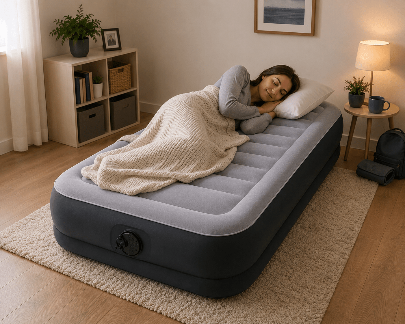 Materasso Gonfiabile Singolo con Pompa Incorporata Superficie Vellutata Fiber - Tech Portata 136 kg - Lemag srl