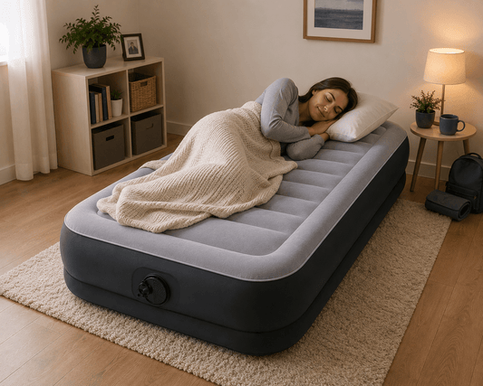 Materasso Gonfiabile Singolo con Pompa Incorporata Superficie Vellutata Fiber - Tech Portata 136 kg - Lemag srl