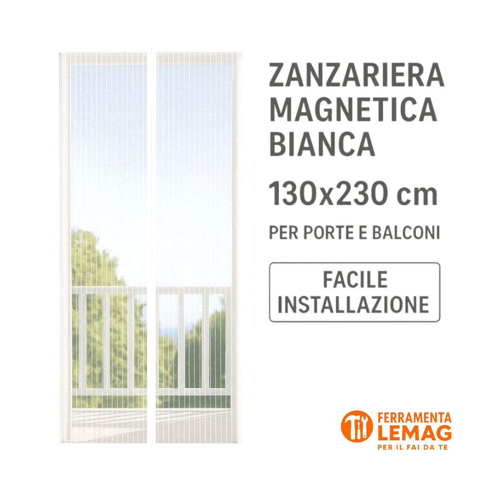 Zanzariera Magnetica Bianca 130x230 cm per Porte e Balconi, Facile Installazione - Lemag srl