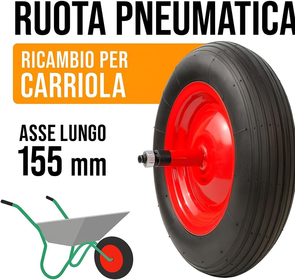 Ruota Pneumatica 3.50-8 per Carriola Vespa – Asse 155 mm - Lemag srl