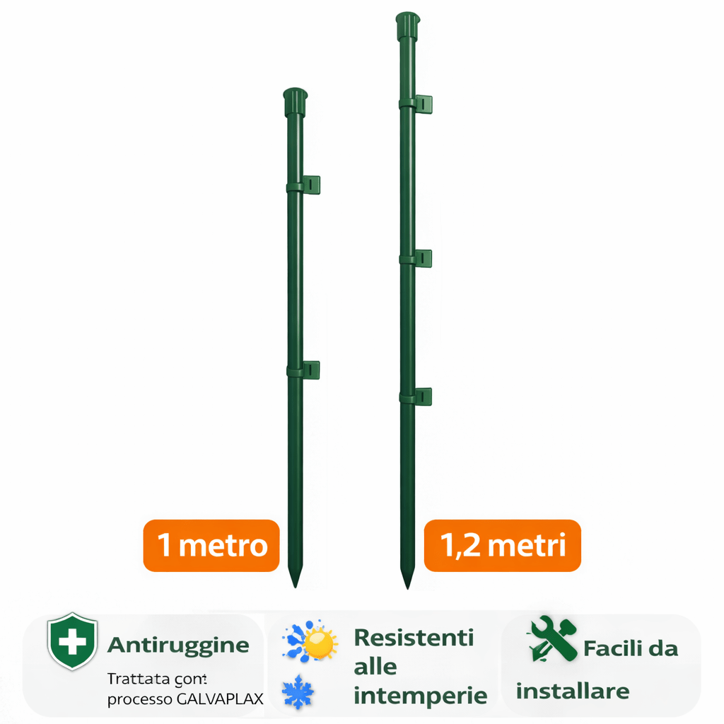 Paletti Recinzione Acciaio Plastificato Verde 1 m / 1,2 m Resistenti - Lemag srl