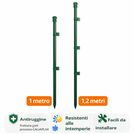 Paletti Recinzione Acciaio Plastificato Verde 1 m / 1,2 m Resistenti - Lemag srl