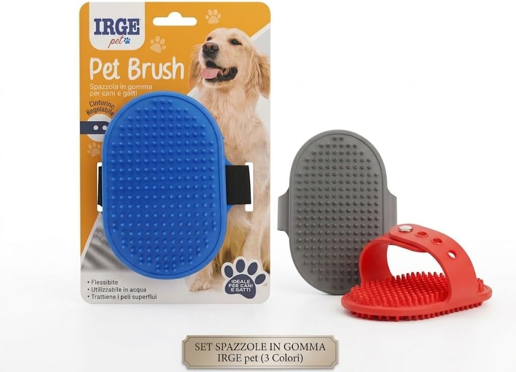Set 3 Spazzole in Silicone per Animali - Non Graffiano la Pelle e il Pelo Si Stacca Facilmente - Per Cani e Gatti a Pelo Corto e Medio - Lavabili - Lemag srl