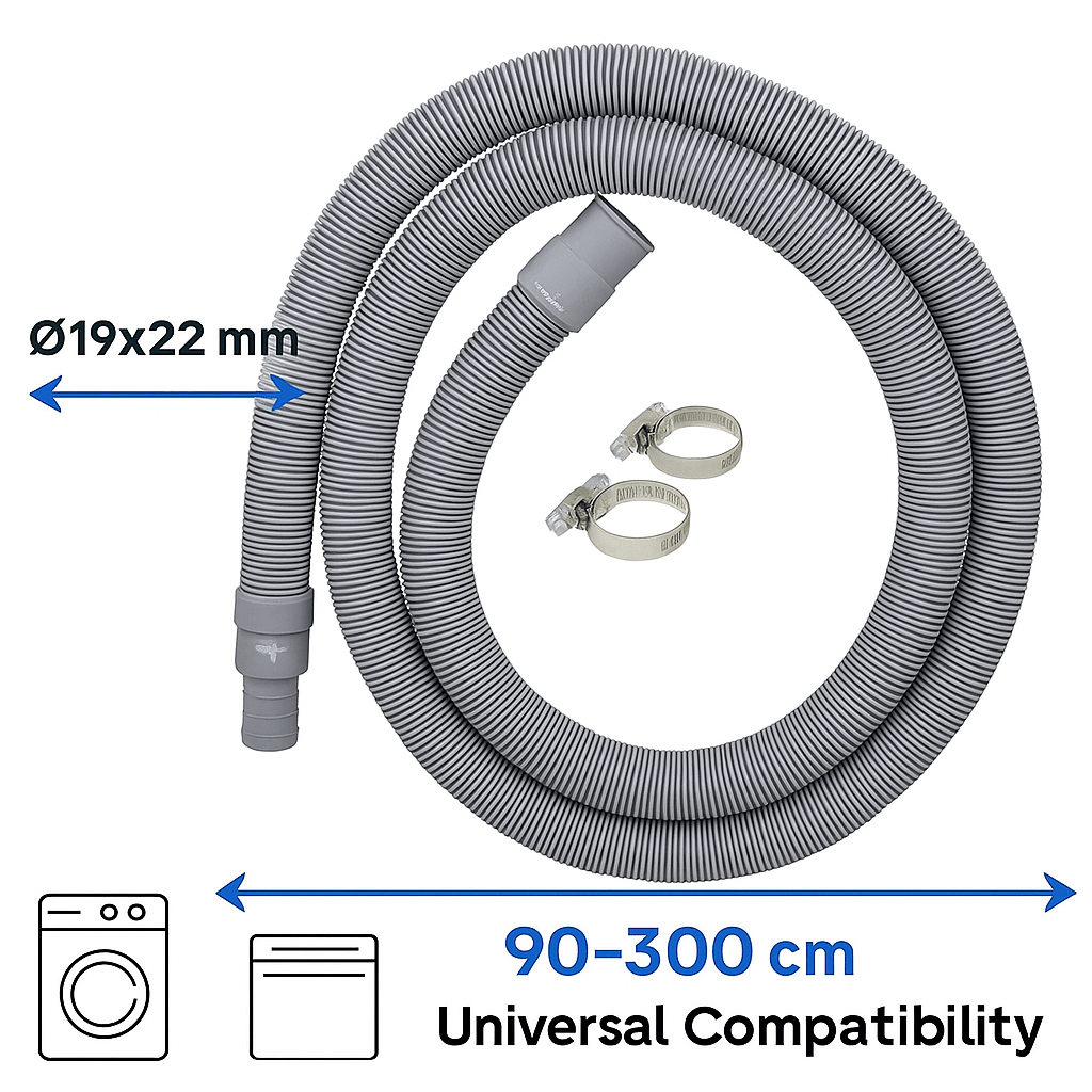 Tubo di Scarico Estensibile per Lavatrice – Ø19x22 mm – Lunghezza 90 - 300 cm – Universale Lemag srl - Lemag srl