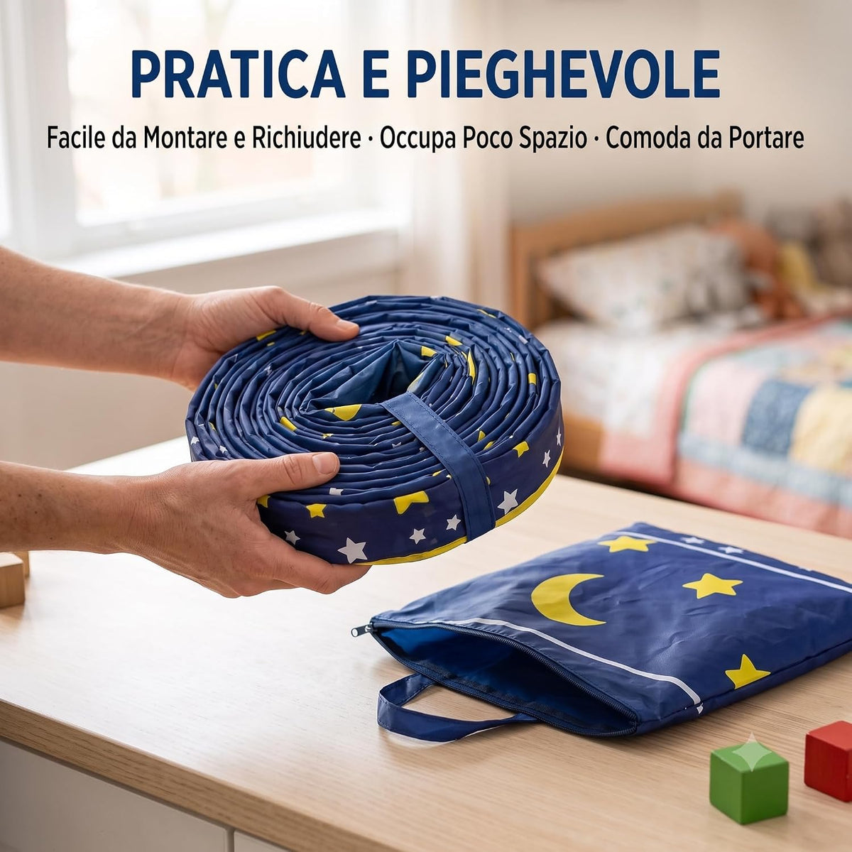 Tenda gioco per bambini pieghevole e compatta, facile da richiudere e trasportare nella sua borsa.