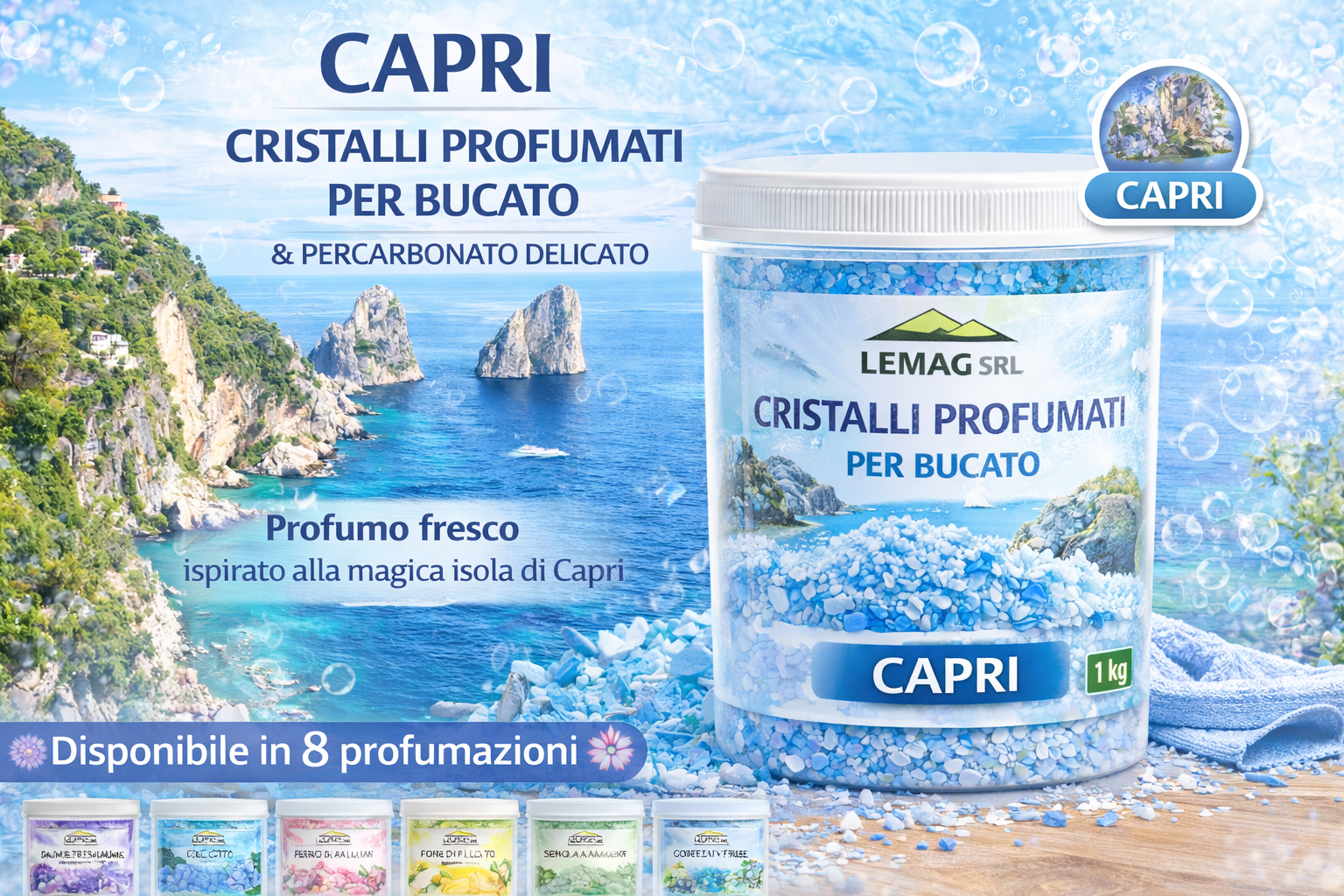 Cristalli Profumati Bucato 1 Kg con Percarbonato – Ammorbidente Naturale e Candeggiante Delicato – Nickel Free – LEMAG SRL - Lemag srl