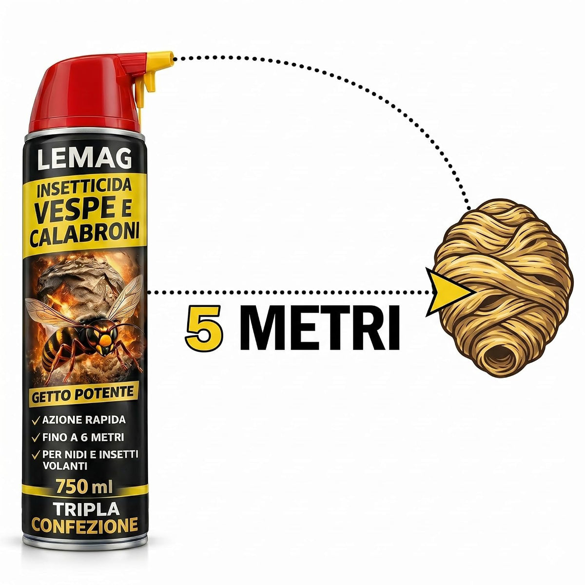 Insetticida Spray Vespe e Calabroni 750 ml x 3 – Gittata 5 m - Lemag srl