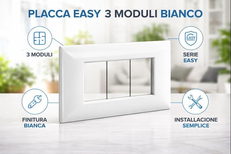 Placca EASY 3 Moduli Bianco – Placca Coprifrutto per Impianti Elettrici Civili – Finitura Bianca - Lemag srl