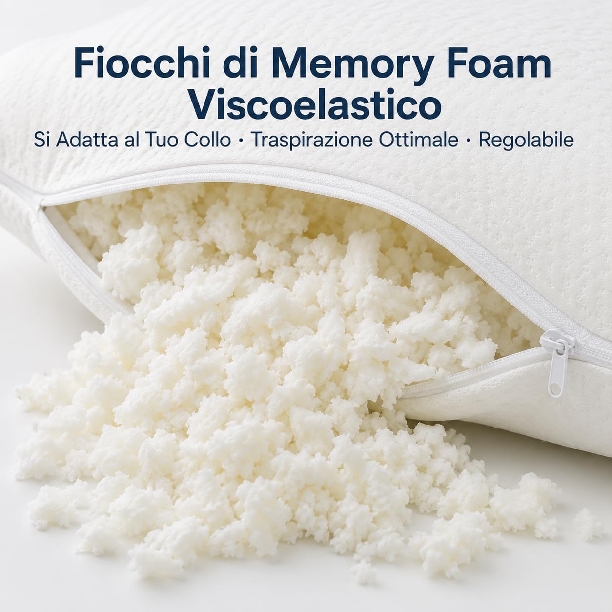 Set 2 Guanciali Memory Foam 73x43x14cm – Anallergico Antiacaro Ortopedico Anatomico | Fiocco di Memory | Lavabile 30° | Cuscino Cervicale Coppia | Made in Italy - Lemag srl