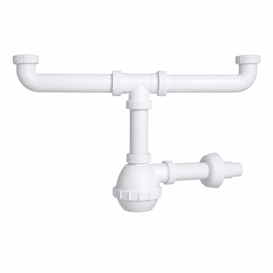 Sifone Lavello Cucina 2 Vie "Francia" – Attacco 1"1/2 | Scarico Ø32/40 mm | Sifone Doppio Vasca Universale Anti - Odore | Installazione Fai da Te - Lemag srl