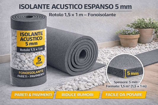 Isolante Acustico Espanso 5mm Rotolo 1,5x1 m Fonoisolante Pareti Pavimenti - Lemag srl