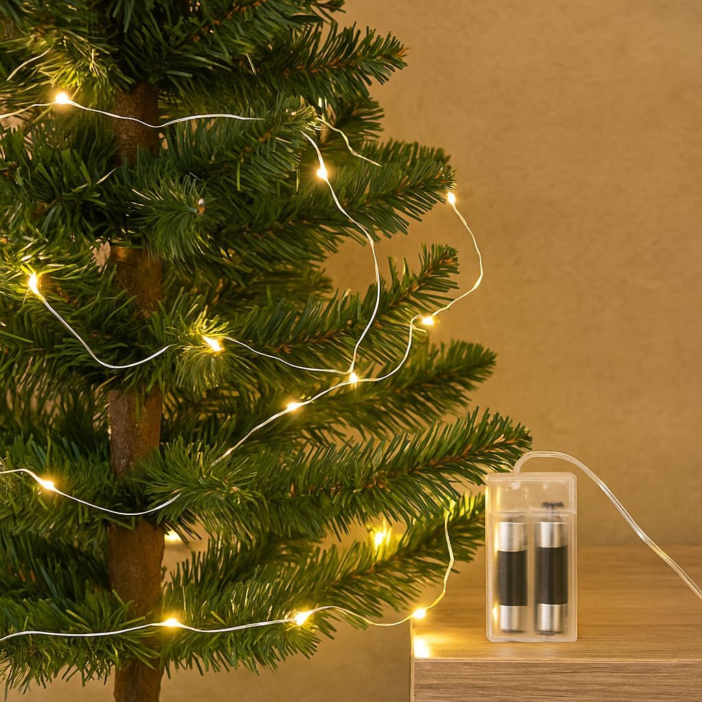 Luci di Natale a Batteria 40 LED Bianco Caldo con Timer – Flessibili - Lemag srl