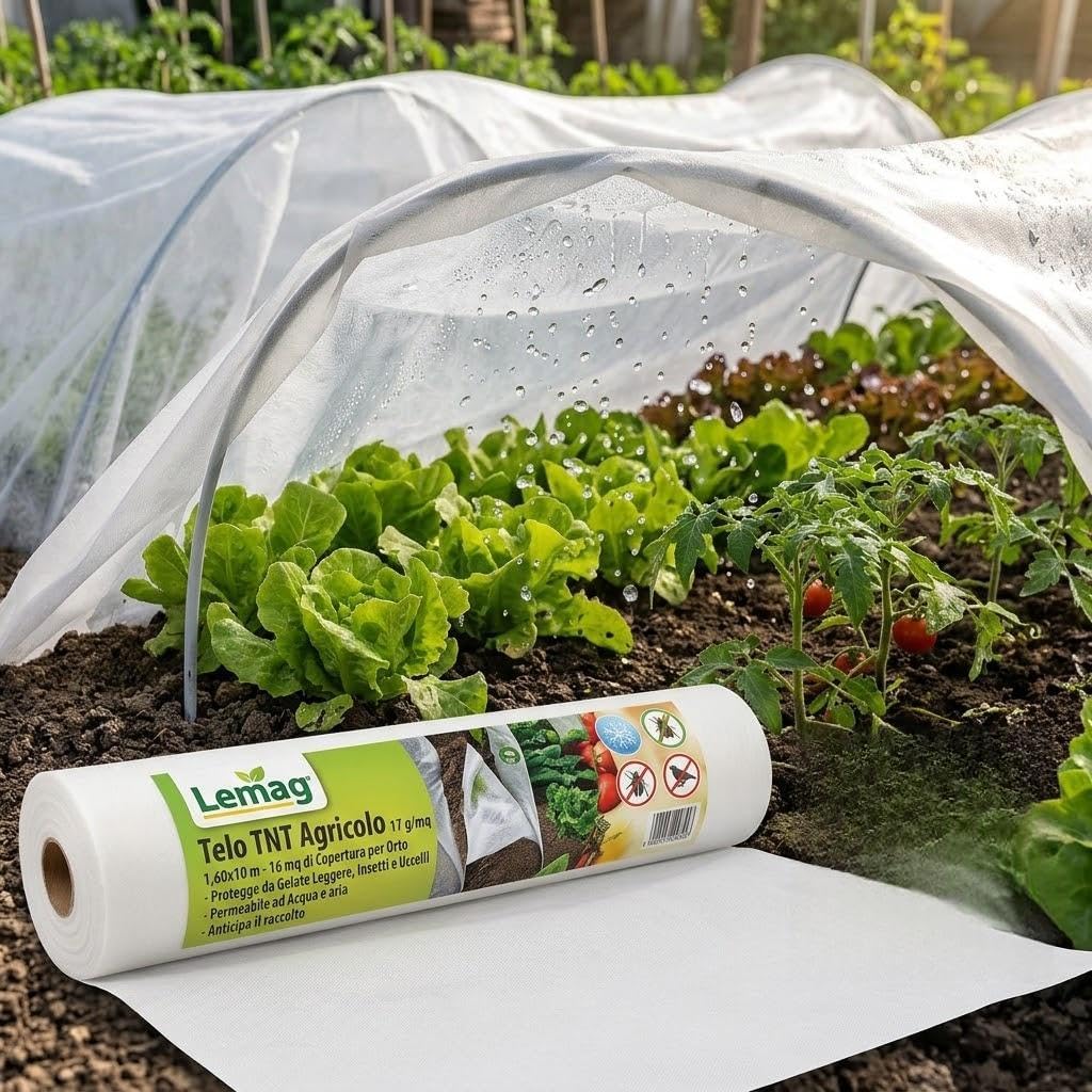 Telo TNT Agricolo 17 g/mq 1,60x10 m - 16 mq di Copertura per Orto - Protegge da Gelate Leggere, Insetti e Uccelli - Permeabile ad Acqua e Aria - Anticipa Il Raccolto - Lemag srl