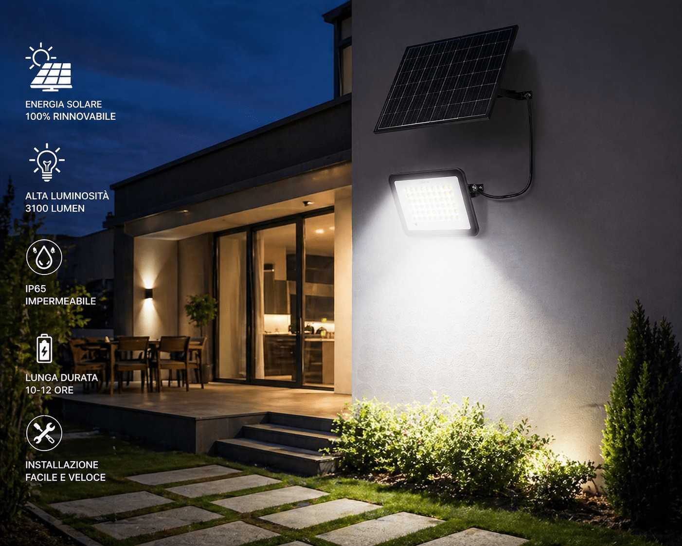Faretto Solare PRO 3100LM 108 LED 16W IP65 4000K con Telecomando - Lemag srl