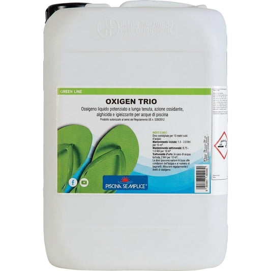 Tanica di Oxigen Trio da 10 kg, ossigeno attivo piscina senza cloro ideale per l'igiene e la pulizia dell'acqua.