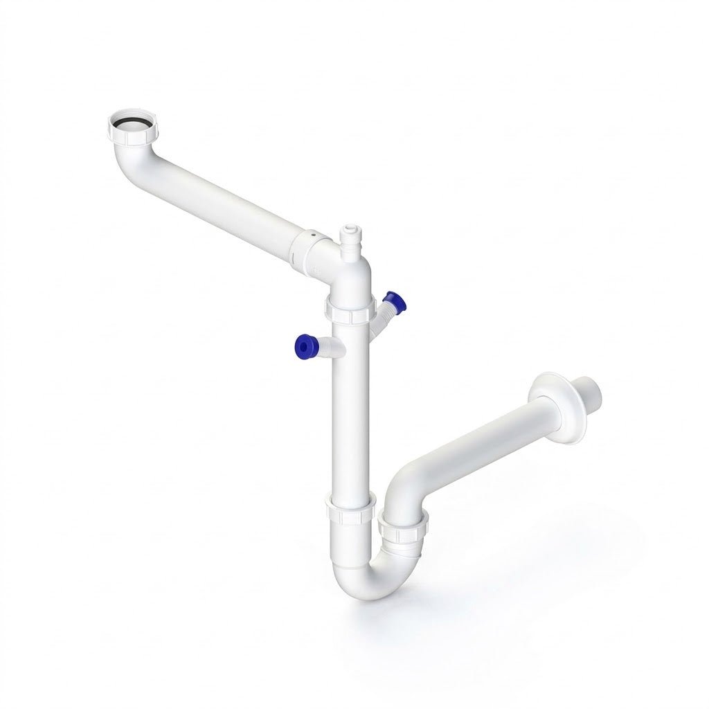 Sifone per Vasca da Bagno 1 Pollice e Mezzo x 40-50 mm - Profilo Ribassato per lo Spazio Sotto la Vasca - Uscita Adattabile ai Due Diametri Piu Diffusi - Lemag srl