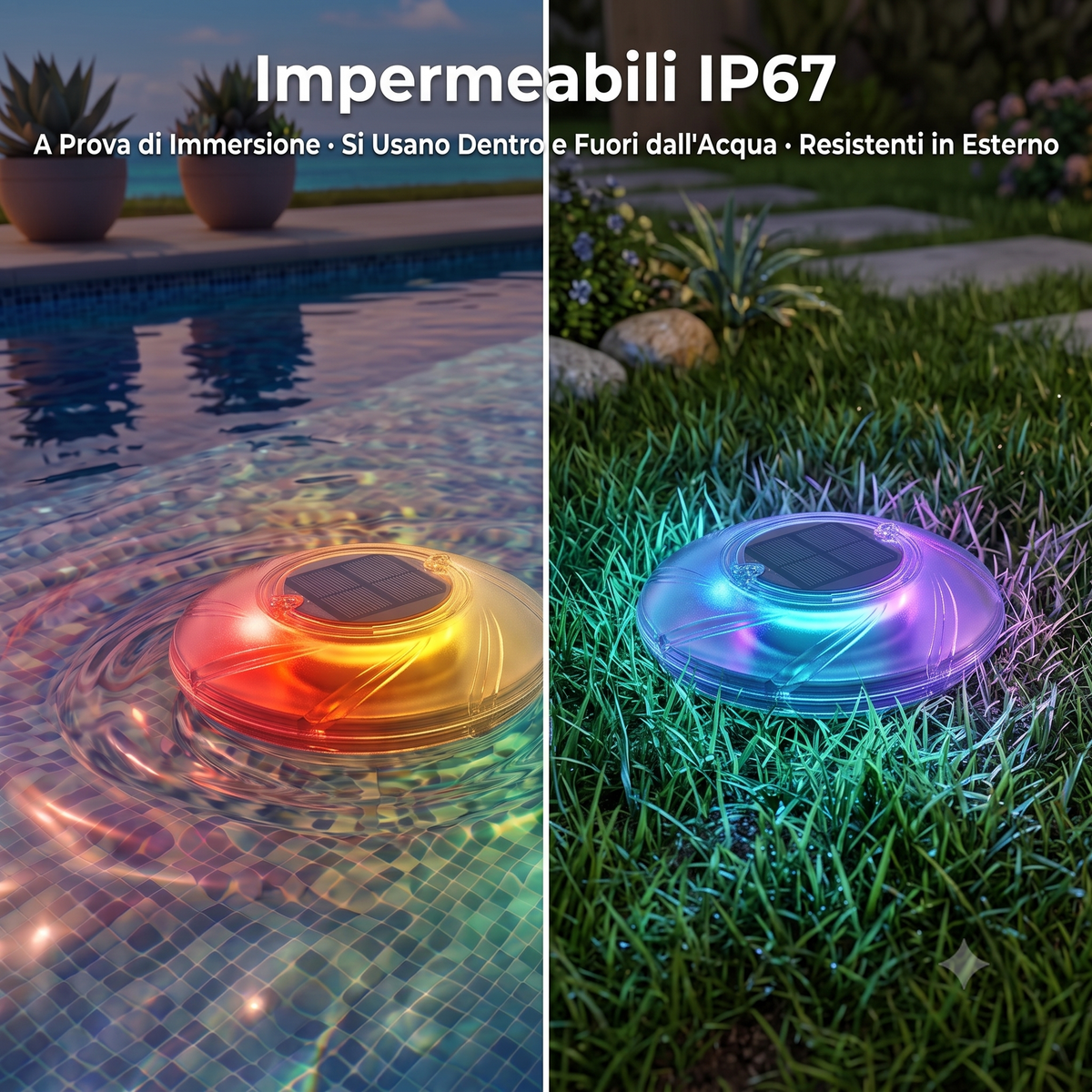 Set di lampade solari galleggianti piscina impermeabili IP67 per illuminare l'acqua e il giardino.