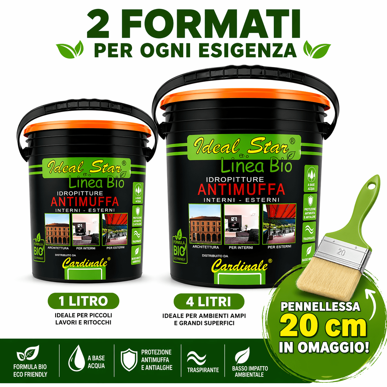 Pittura Semilavabile Antimuffa Profumata per Interni 4L / 14L – Alta Copertura e Traspirante + Pennellessa 20 cm in Omaggio - Lemag srl