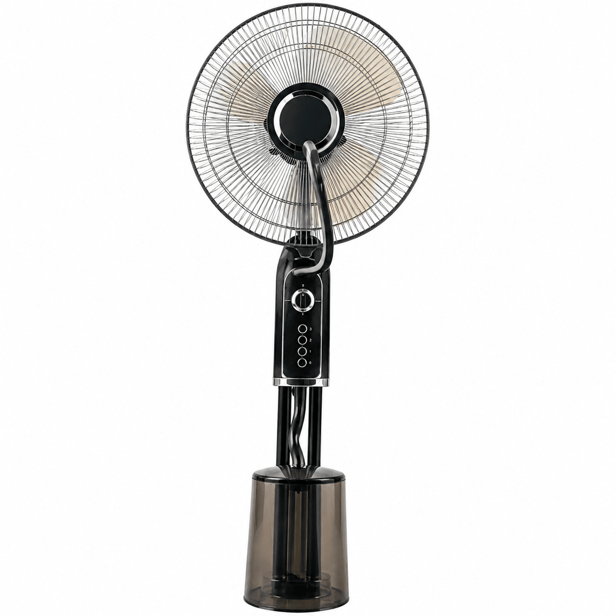 Ventilatore nebulizzatore ad acqua nero da 40 cm con serbatoio da 3,2L, ideale per rinfrescare interni ed esterni.