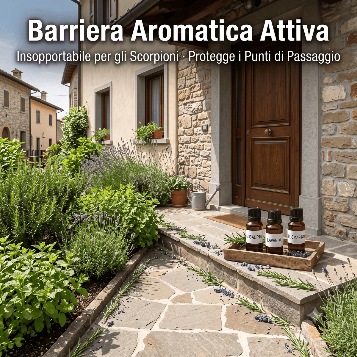 Barriera aromatica protettiva all'ingresso di casa realizzata con il disabituante scorpioni a base di oli essenziali naturali.