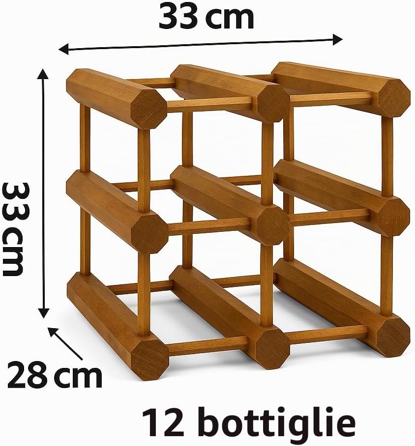 Cantinetta Vino in Legno – Modulare 12 Bottiglie – Portabottiglie Rustico ed Elegante, Montaggio Facile, Espandibile per Cantina, Cucina o Soggiorno - Lemag srl