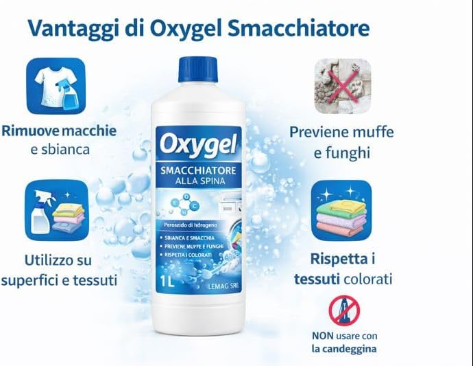 Oxygel Smacchiatore Sbiancante con Perossido di Idrogeno – Antimuffa - Lemag srl