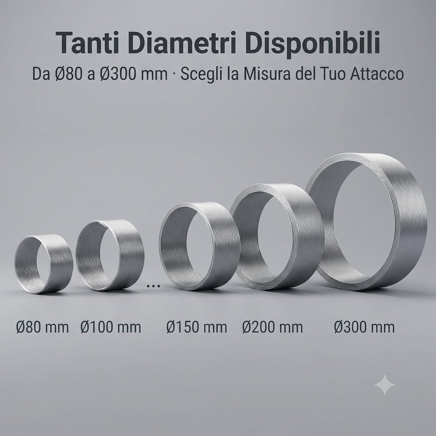 Tubo Estensibile Flessibile per Aerazione con 2 Fascette in Acciaio in Omaggio – Tubo Flessibile per Cappe Aeratori e Ventilazione da 80 a 300 cm – Vari Diametri – per Aspirazione e Sfiato - Lemag srl