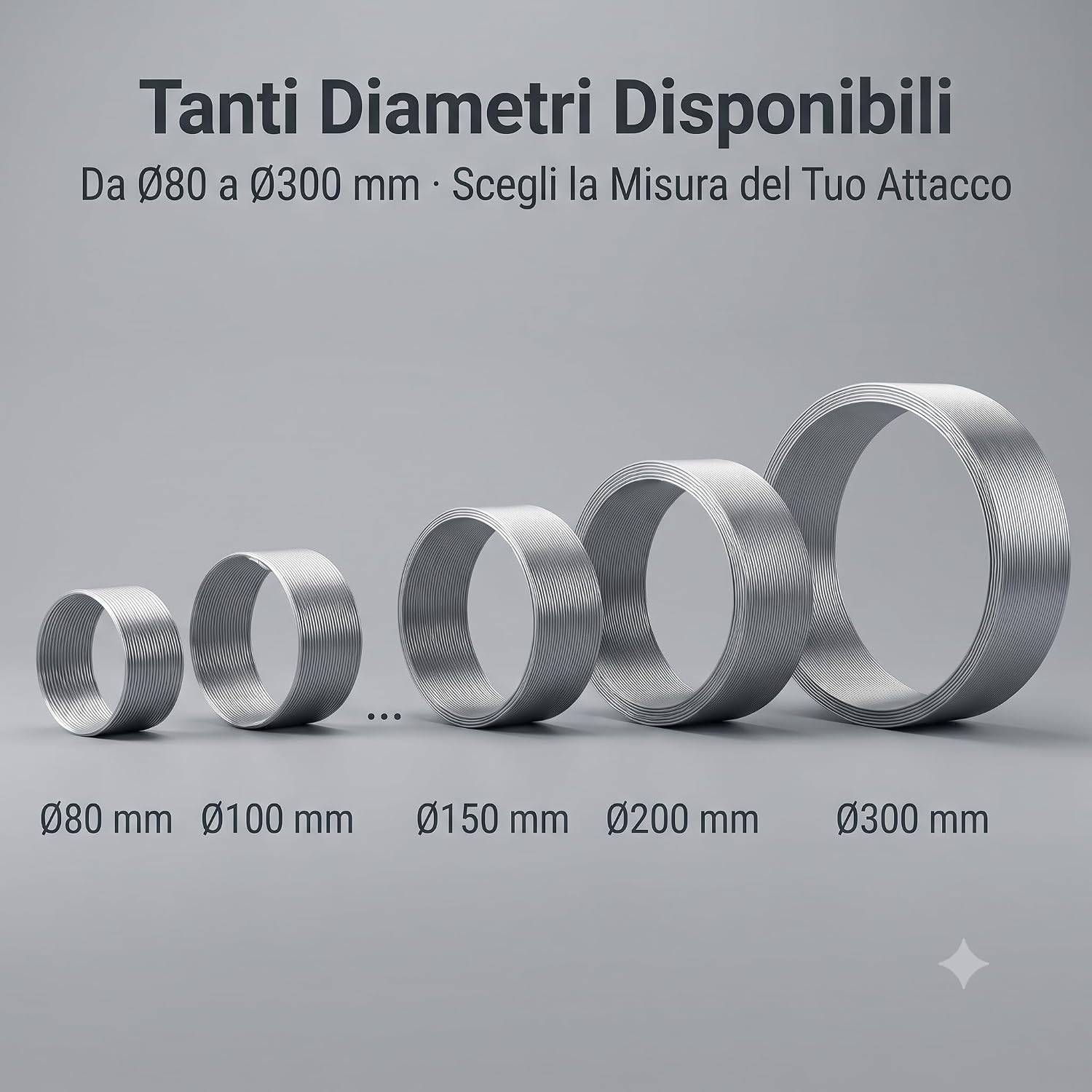 Tubo Estensibile Flessibile per Aerazione con 2 Fascette in Acciaio in Omaggio – Tubo Flessibile per Cappe Aeratori e Ventilazione da 80 a 300 cm – Vari Diametri – per Aspirazione e Sfiato - Lemag srl