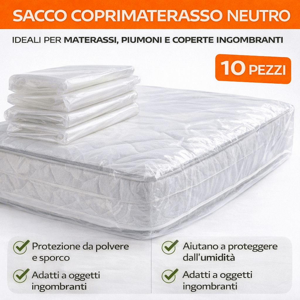 Sacco Coprimaterasso Neutro 10 Pezzi Protezione Materassi - Lemag srl