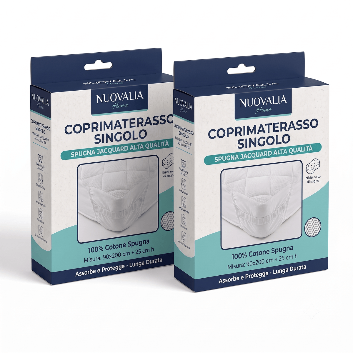 Set 2 Coprimaterasso Singolo 90x200 cm in Spugna Jersey Jacquard – Coprimaterasso 1 Piazza Elasticizzato con Angoli Maxi +25 Salvamaterasso Morbido e Traspirante – 2 Pezzi per il Cambio - Lemag srl