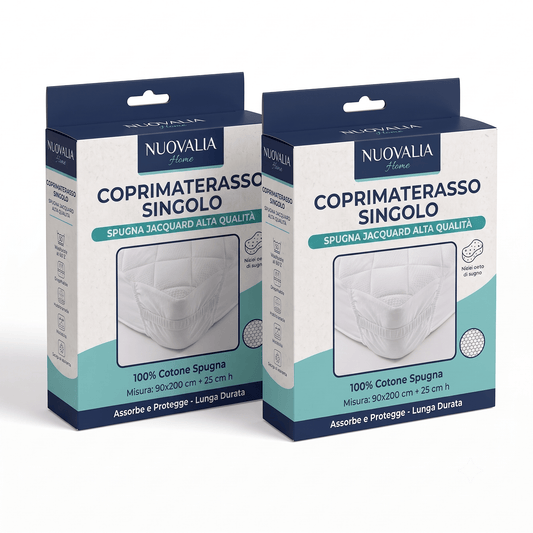 Set 2 Coprimaterasso Singolo 90x200 cm in Spugna Jersey Jacquard – Coprimaterasso 1 Piazza Elasticizzato con Angoli Maxi +25 Salvamaterasso Morbido e Traspirante – 2 Pezzi per il Cambio - Lemag srl