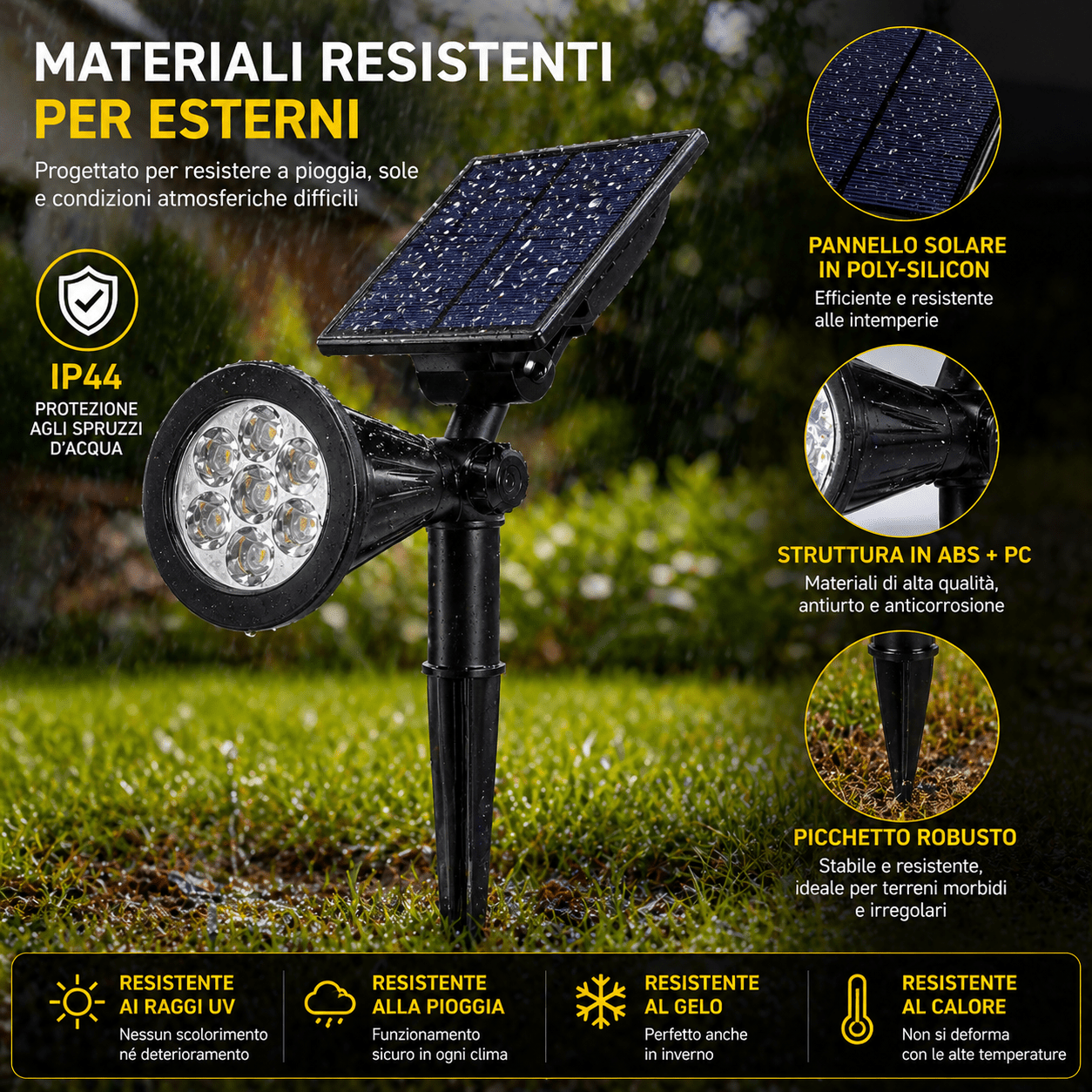 Faretto LED Solare Round con Picchetto 7W RGB IP44 - Lemag srl