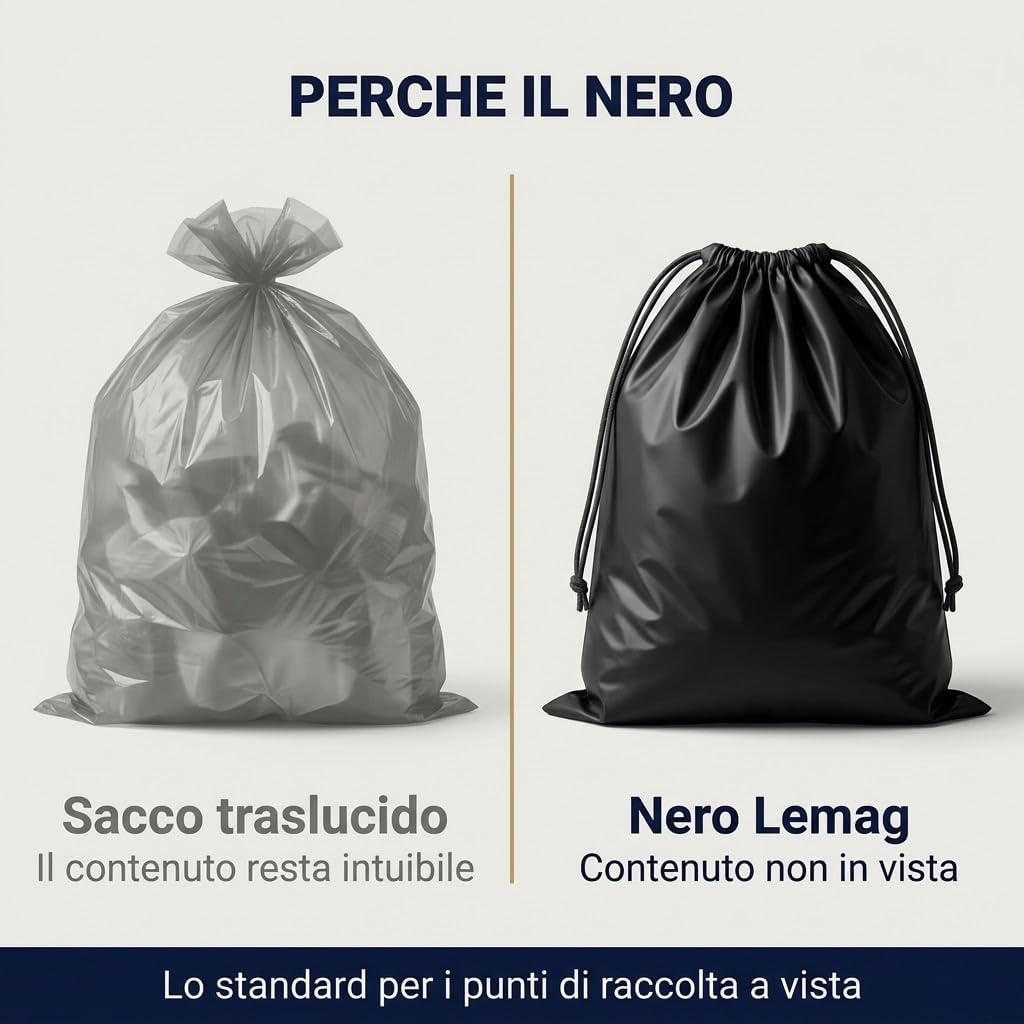 Sacchi Spazzatura Neri 70x110 cm 110 Litri con Lacci - 100 Pezzi in 10 Rotoli - Sacchi Immondizia Grandi per Bidoni Carrellati, Condomini, Garage e Giardino - Lemag srl