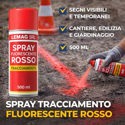 Spray Tracciamento Fluorescente Rosso 500ml Vernice Segnaletica LEMAG SRL - Lemag srl
