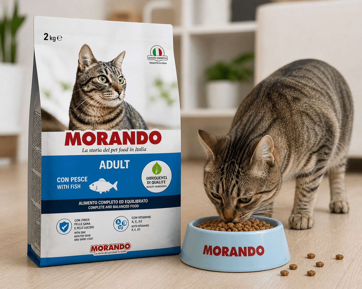 Croccantini per Gatti Morando 2kg Gusto Pesce per Gatti Adulti Alimento Completo con Vitamine Minerali Zinco - Lemag srl