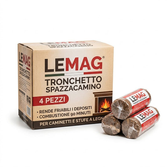Tronchetto Spazzacamino 4 Pezzi - Si Brucia sul Fuoco Acceso e Rende Friabili i Depositi - Per Caminetti e Stufe a Legna - Combustione 90 Minuti - Lemag srl