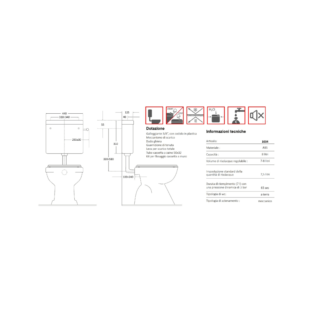 Vaschetta WC Universale con Galleggiante e Accessori – Pulsante o Catenella – Lemag srl - Lemag srl