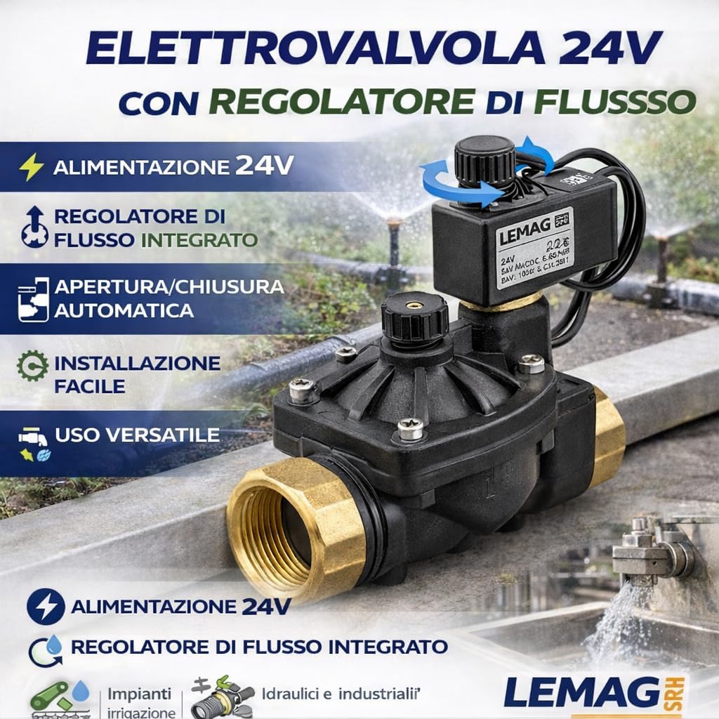 Elettrovalvola 24V con Regolatore di Flusso per Irrigazione - Lemag srl