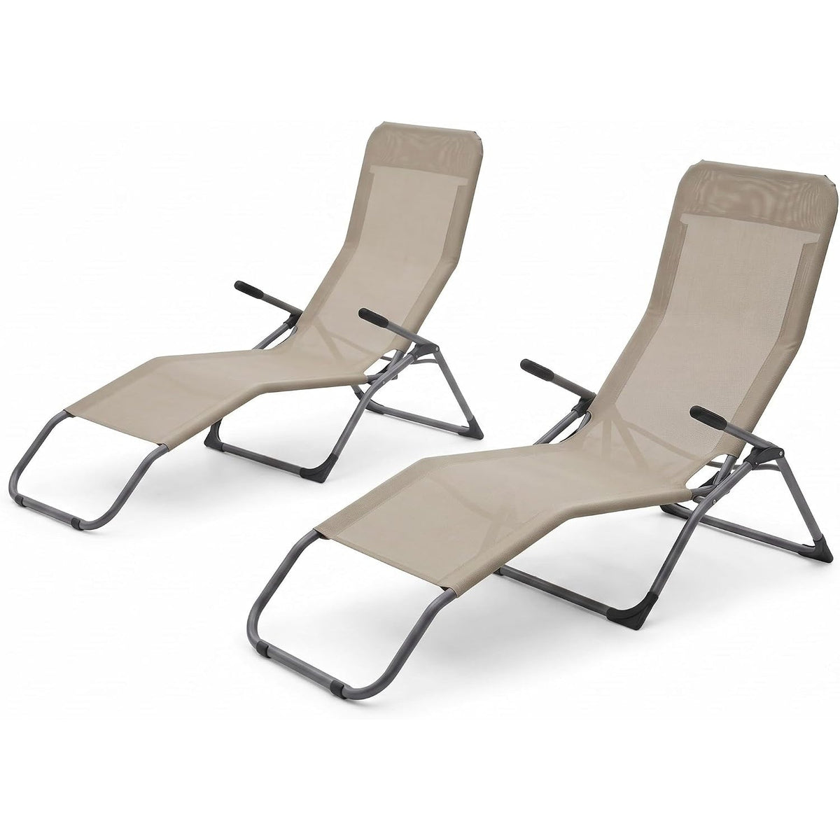 Coppia di sdraio a dondolo da giardino beige melange per il relax all'aperto in terrazzo o veranda.