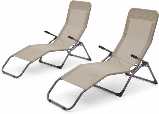 Coppia di sdraio a dondolo da giardino beige melange per il relax all'aperto in terrazzo o veranda.