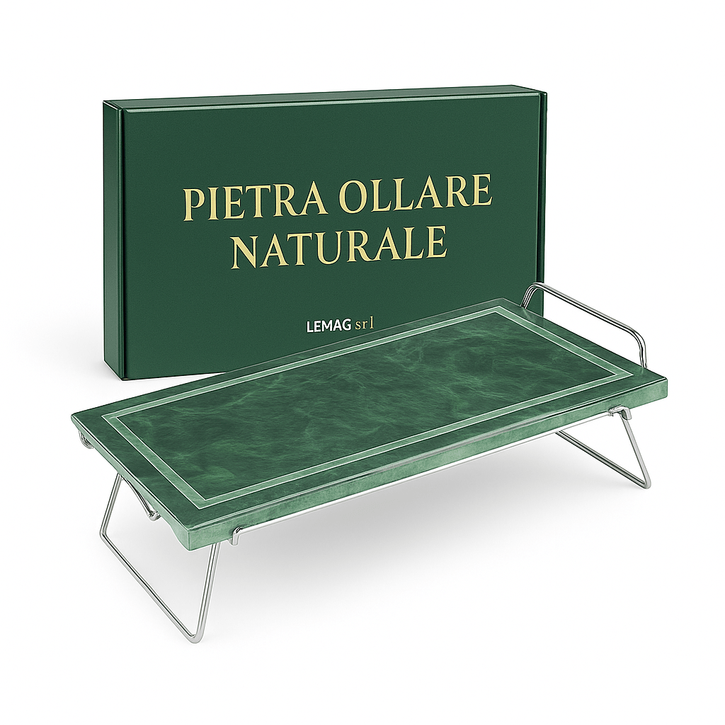 Piastra in Pietra Ollare 19x37 cm con Supporto Inox – Piastra BBQ e Fornello - Lemag srl