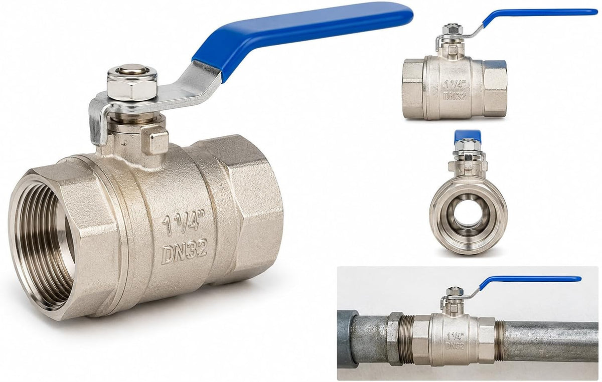 Valvola a Sfera 1 1/4” con Leva Blu Rubinetto Nichelato per Acqua e Impianti Idraulici LEMAG SRL - Lemag srl