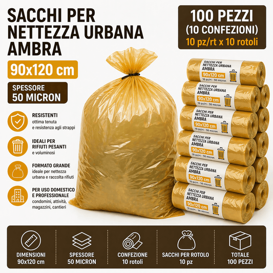 Sacchi Nettezza Urbana Ambra 90x120 50 Micron 100 Pezzi - Lemag srl