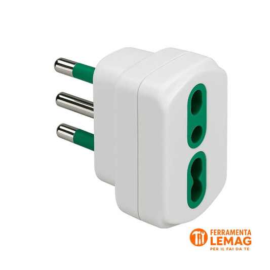 Adattatore singolo bipasso 2P+T 16A, presa e spina italiane, compatto e sicuro - Lemag srl