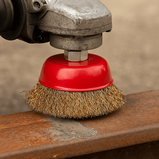 Spazzola a tazza 125 mm in acciaio ottonato, per smerigliatrice e pulizie pesanti - Lemag srl